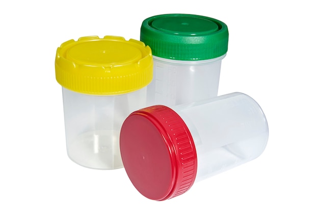 Recipientes médicos de plástico com tampas multicoloridas
