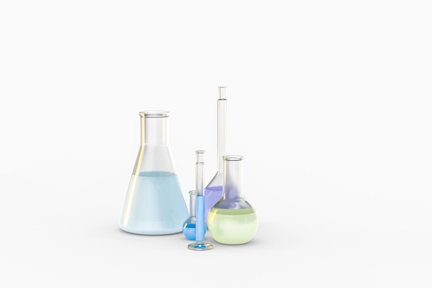 Recipientes químicos de renderizado 3d en el laboratorio