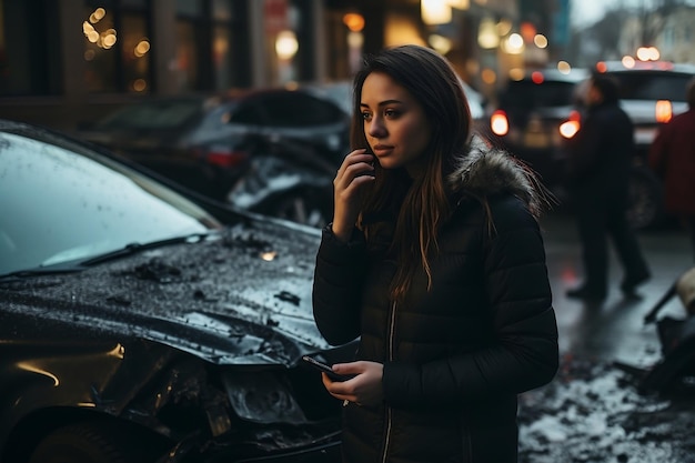 Reclamando Protección Automovilista Llamando Al Seguro Después De Un Incidente Automovilístico Generativo Ai