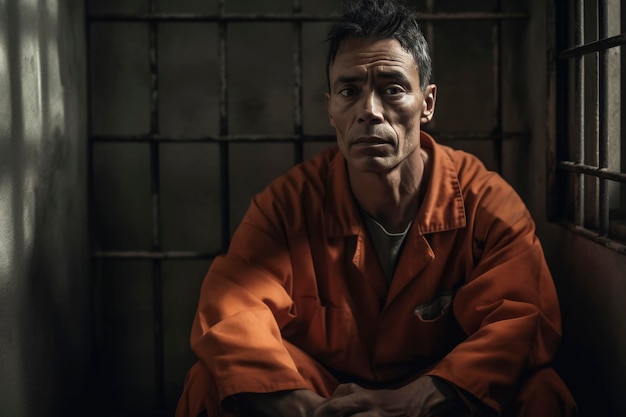 Foto un recluso contemplando la vida en una celda de prisión