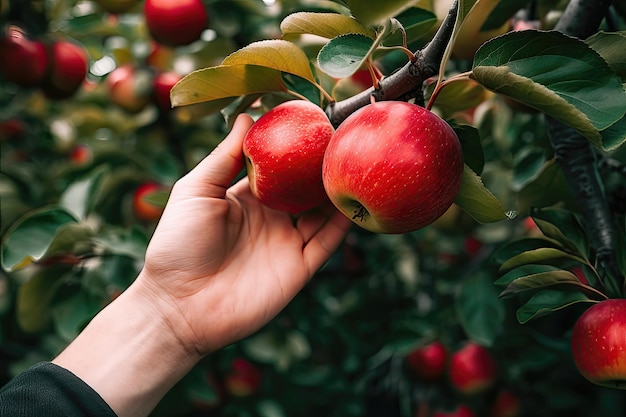 Recogida de manzanas rojas