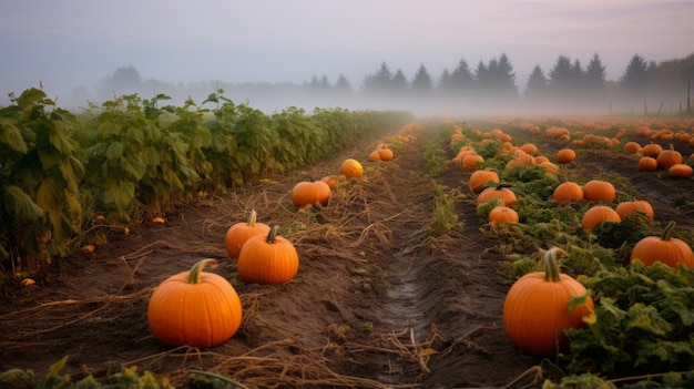 Recogiendo calabazas en la niebla otoñal encantada AR 169