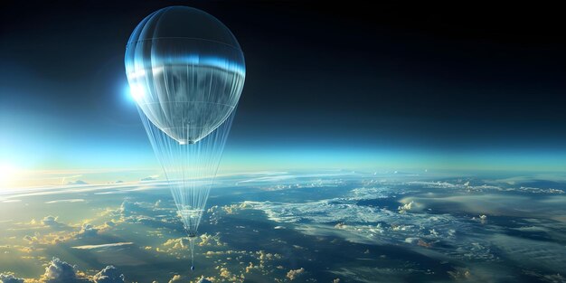 Foto recolección de datos climáticos mediante el uso de un satélite con un globo de alta altitud a los pies concepto de globos de alta altitude recolección de datos climáticos tecnología de satélites investigación atmosférica