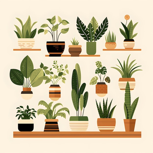 Foto recolección de diferentes plantas de invernadero en ollas hojas verdes y tallos en ollas marrones