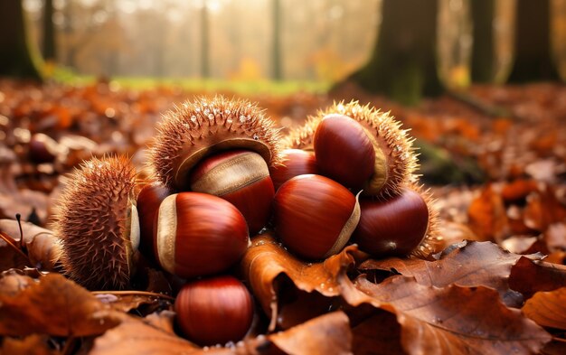 Recolectando castañas frescas en otoño generativo por Ai