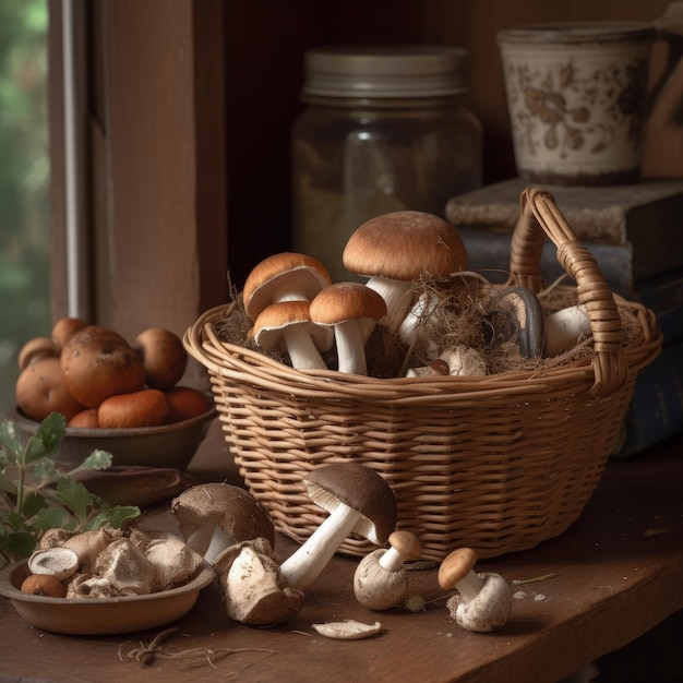 Recolectando en la cocina Mushroom Bounty on the Counter