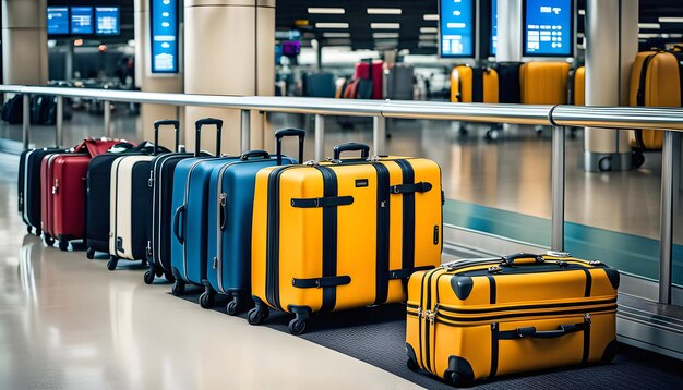 Foto recolha de malas e sacos de viagem numa faixa de transporte no aeroporto sacos de diferentes estilos