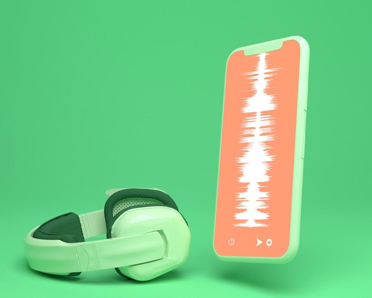 Foto reconocimiento de sonido asistente de voz low poly smartphone3d render