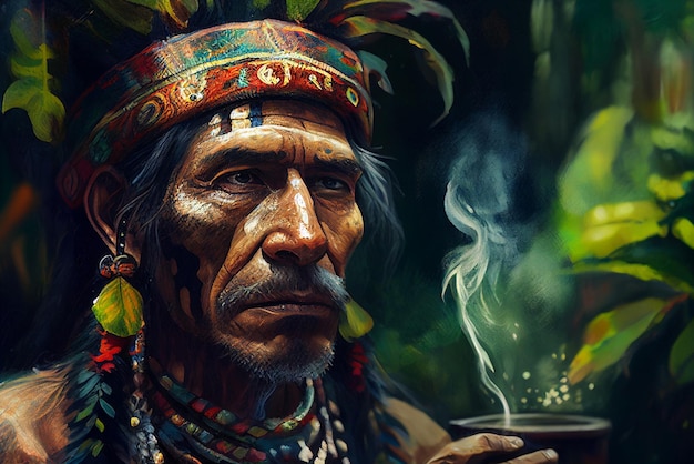 Recopilación de ayahuascaMeditación chamánica El viaje de la conciencia Chamán místico IA generativa