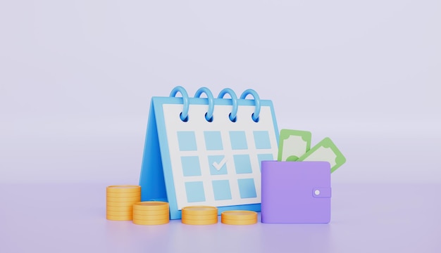 Recordatorio y pago con citas en el calendario recordatorios billetera de monedas marca de comprobación de billetes
