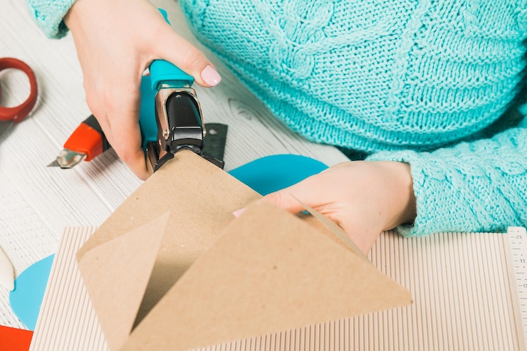 Foto recortes hechos a mano de la niña en un álbum de recortes de papel para una boda u otras decoraciones festivas herramientas para álbumes de recortes