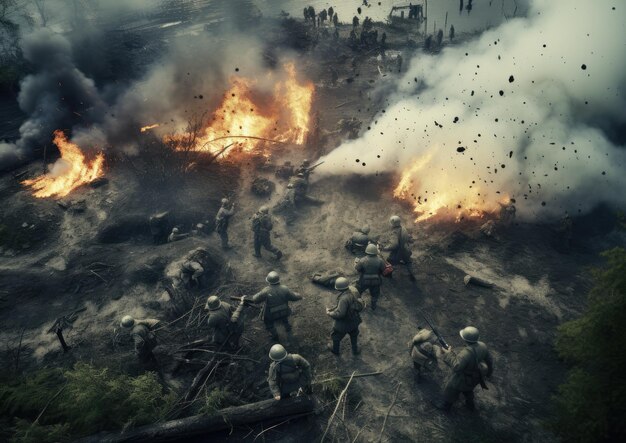 Foto una recreación de una famosa escena de batalla de la segunda guerra mundial capturada desde una vista de pájaro utilizando un