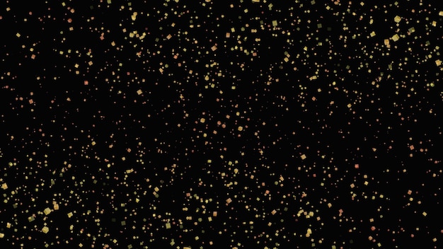 Rectángulo dorado partículas brillantes volando en torbellino Partícula de bokeh azul cielo aislada sobre fondo negro Partícula con profundidad de campo y bokeh en concepto de tecnología digital cibernética