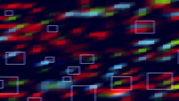 Rectángulos en movimiento de ejecución multicolor en el espacio abstracto 3D Render fondo generado por computadora