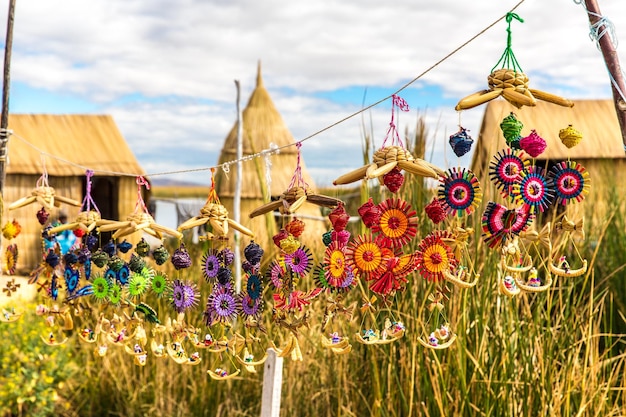 Recuerdo de caña en islas flotantes lago Titicaca PeruSouth America