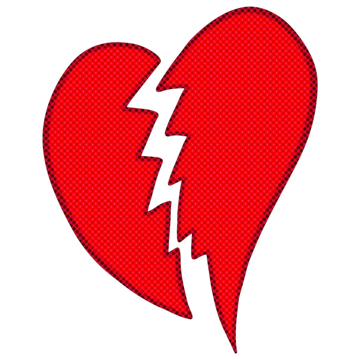 Foto recurso de diseño de superposición de pegatinas de corazón roto rojo de medio tono