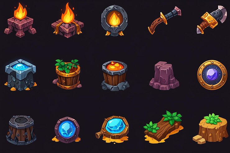 Foto recursos de minería del juego iconos de los activos del juego