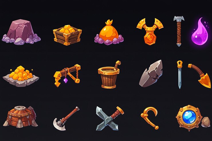 Foto recursos de minería del juego iconos de los activos del juego