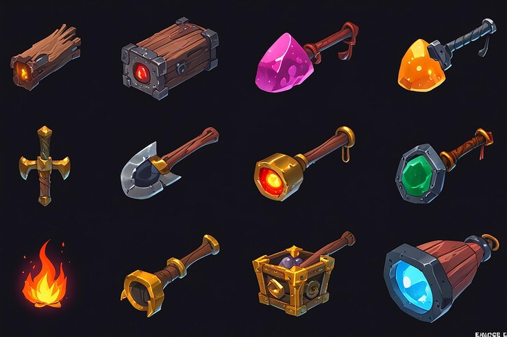 Foto recursos de minería del juego iconos de los activos del juego