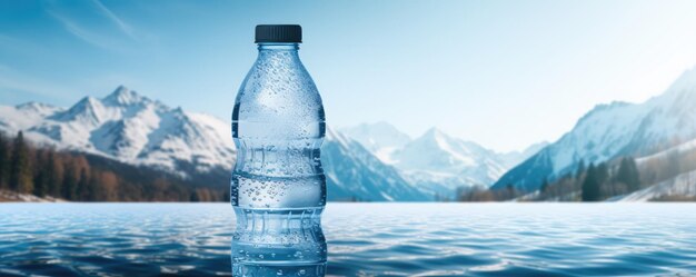 Foto recycled plastikflasche mit klarem bergwasser in der natur winterzeit banner generative ai