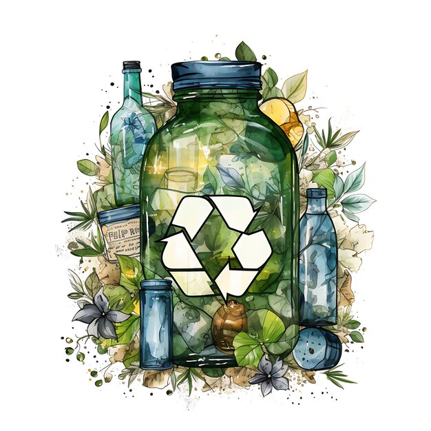 Foto recycling earth hour-rahmen in form eines recyclingbehälters mit clipart-fantastisches kunstwerk-design