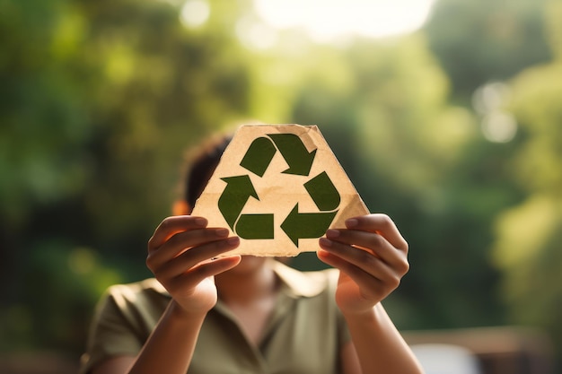 Recycling-Symbol auf Hand und Tasche, nachhaltiges und ökologisches Umweltkonzept, generative KI