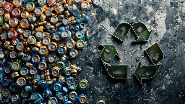 Recycling-Symbol aus Metall und Altmetallmüll auf dem Hintergrund