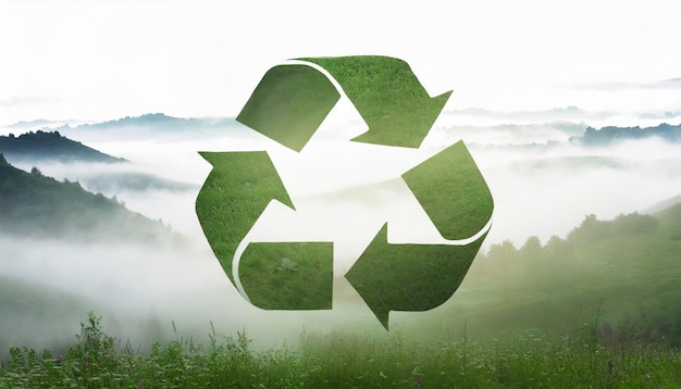 Recycling-Symbol in grüner Natur auf weißem Hintergrund