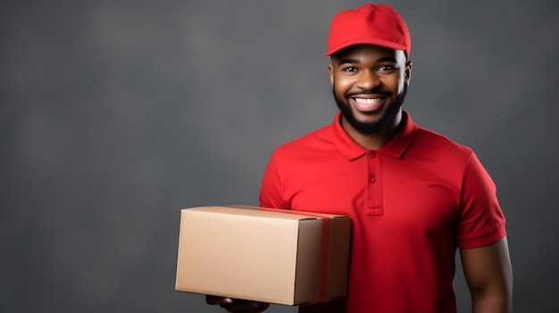 Red Apparel Ready Delivery Lächelnder Kurier