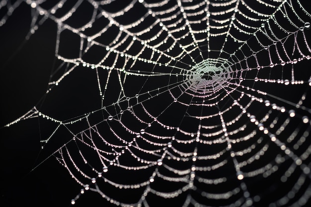 la red de araña con gotas de rocío generativo Ai