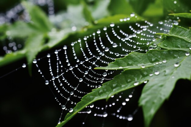 la red de araña con gotas de rocío generativo Ai