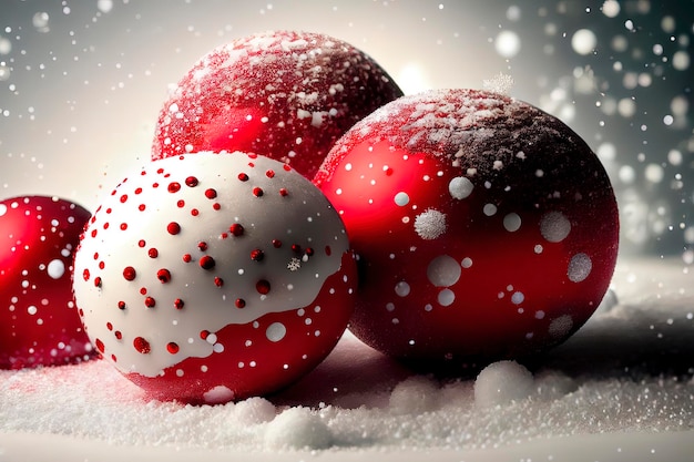 Red bolas de natal com neve