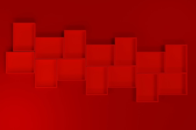 Red Box oder Tray-Modell auf rotem Hintergrund, 3D-Rendering.