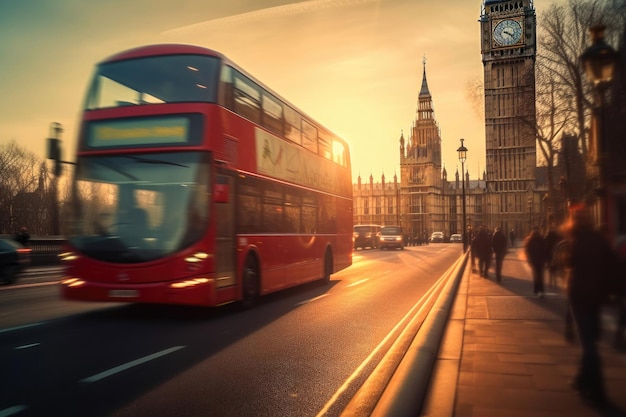 Red Bus und Big Ben in Bewegung