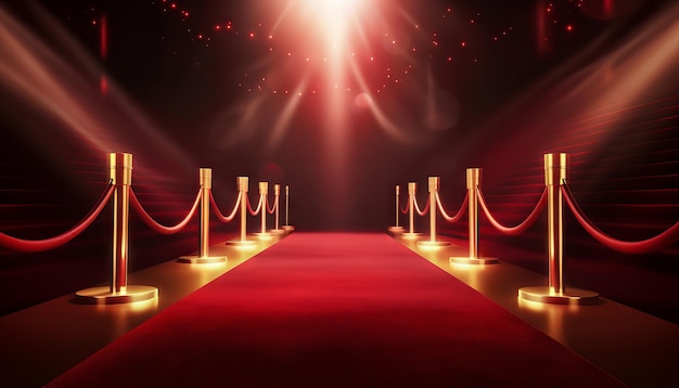 Red Carpet Bollywood Stage Maroon Steps Spot Light Backdrop do Golden Regal Awards Generative ai