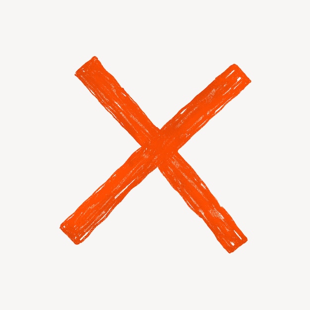 Red cross mark icon cute crayon illustration