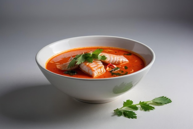 Red Curry Pangasius Peixe Sopa picante em tigela branca