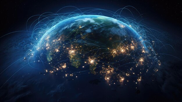 red de datos global en el globo y la tierra conexión a Internet conectividad de red de datos