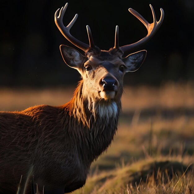 Red Deer in Morning Sun dunkler heller Hintergrund von KI generiert