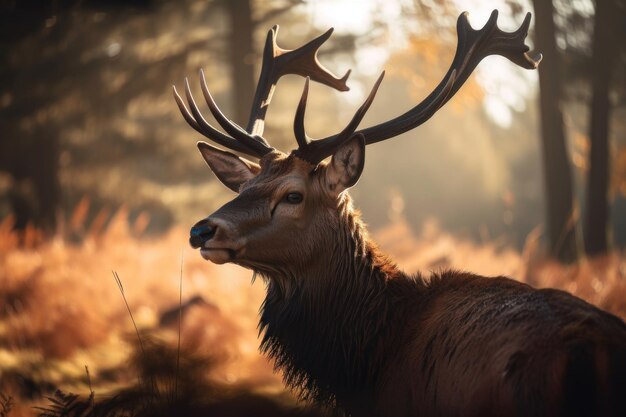 Red Deer na manhã Sun AI gerado