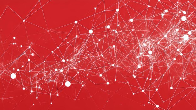 Red digital Abstracto Tecnología Conexión del sistema Líneas puntos triángulos en fondo rojo