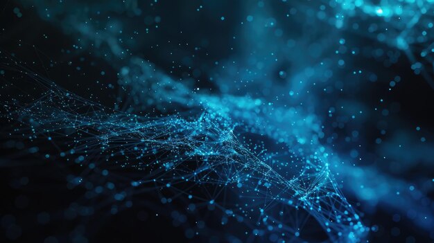 La red digital dinámica con conexiones azules futuristas muestra la tecnología moderna visualmente AIG53M