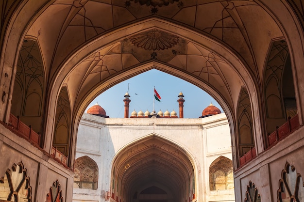 Red Fort Delhi, hermoso arco interior, India.