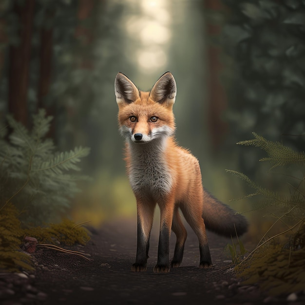 Red Fox em uma IA geradora de floresta