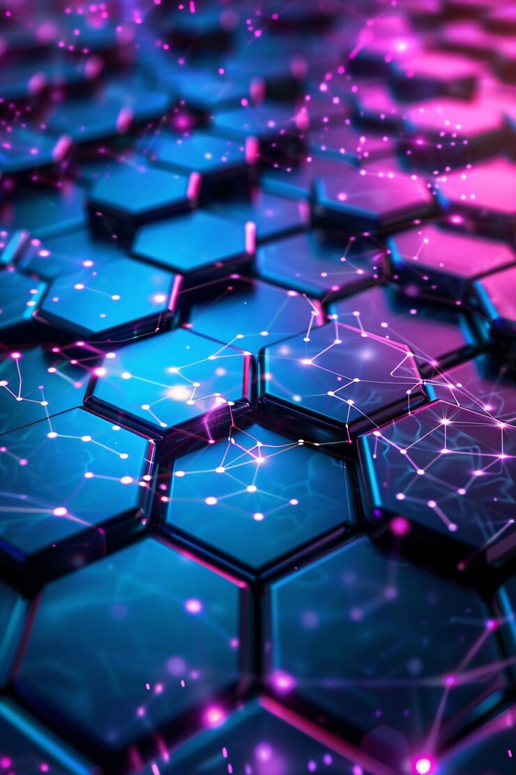 Red futurista de hexágonos conectados por líneas brillantes que simbolizan la comunicación digital