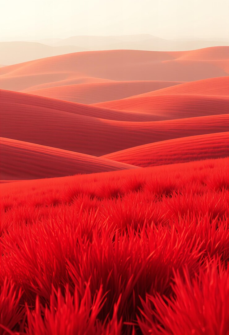 Foto red grassland rolling hills estilo minimalista em c4d com uma sensação de espaço e textura