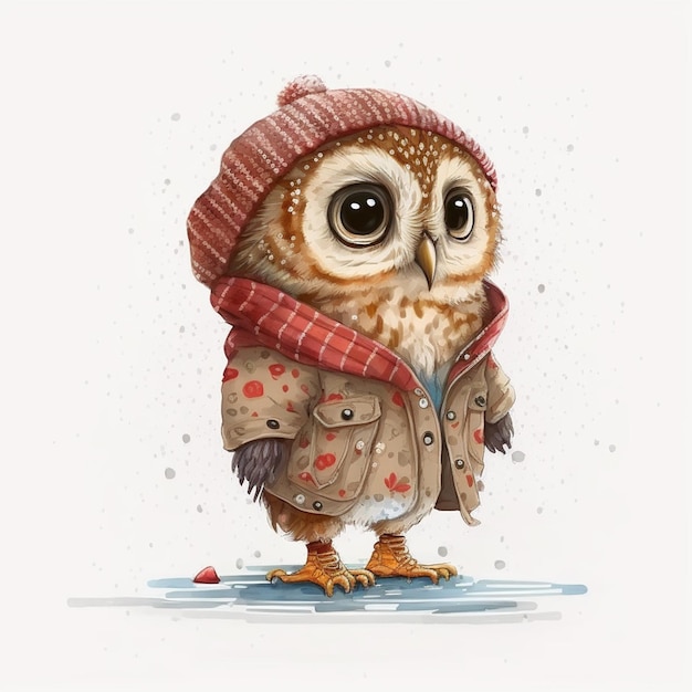 Red Hat Owl, fundo branco, arte digital