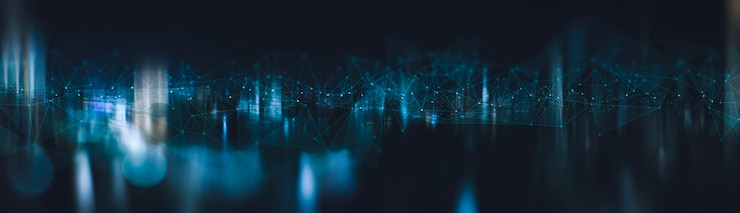 Foto red inalámbrica y concepto de tecnología de conexión con antecedentes de ciudad abstracta en vista panorámica