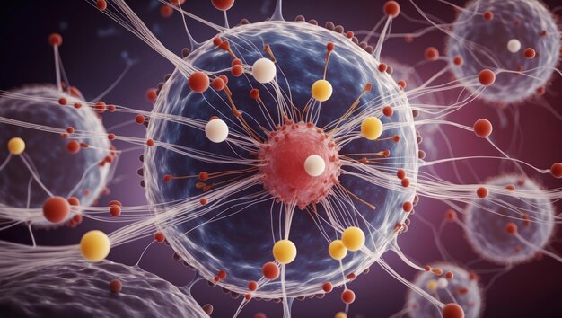 Red neuronal intrincada que ilustra las conexiones neuronales y el flujo de energía