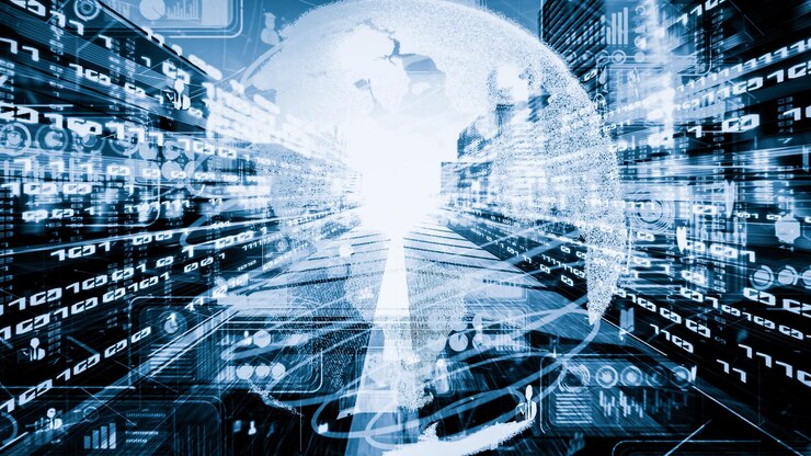 Foto red de personas de medios sociales globales futuristas e intercambio tácito de datos digitales